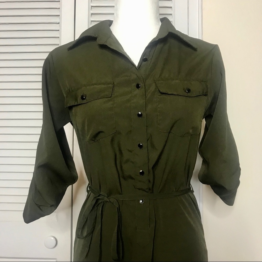 Vintage Olive Green Shirt Dress - Picture 2 of 3